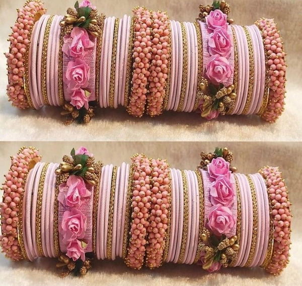 Martina Jewels Colour Bangles Set For Both Hands BG-102 - Light Pink, 6