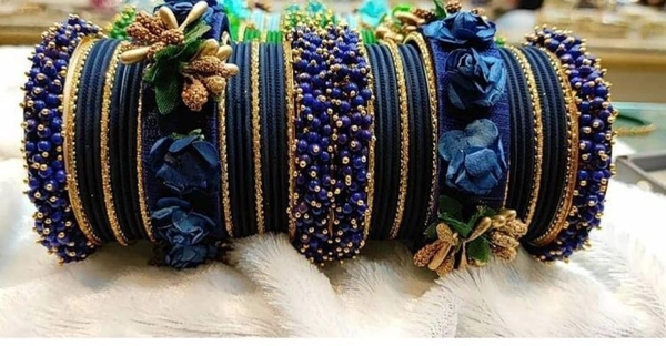 Martina Jewels Colour Bangles Set For Both Hands BG-102 - Navy Blue, 6