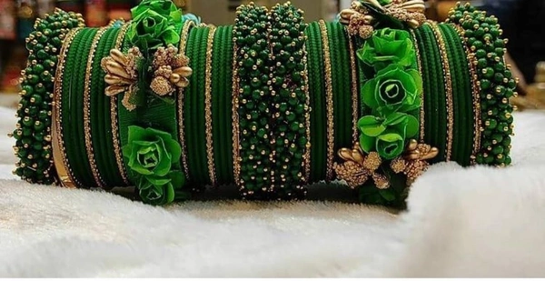 Martina Jewels Colour Bangles Set For Both Hands BG-102 - Dark Green, 6