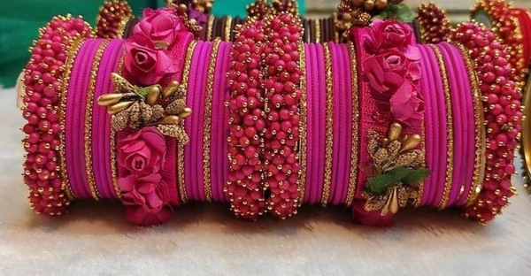 Martina Jewels Colour Bangles Set For Both Hands BG-102 - Dark Pink, 6