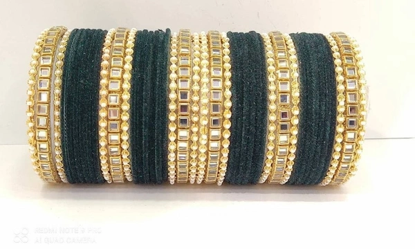 Martina Jewels Colour Bangles Set For Both Hands BG-103 - Dark Green, 6
