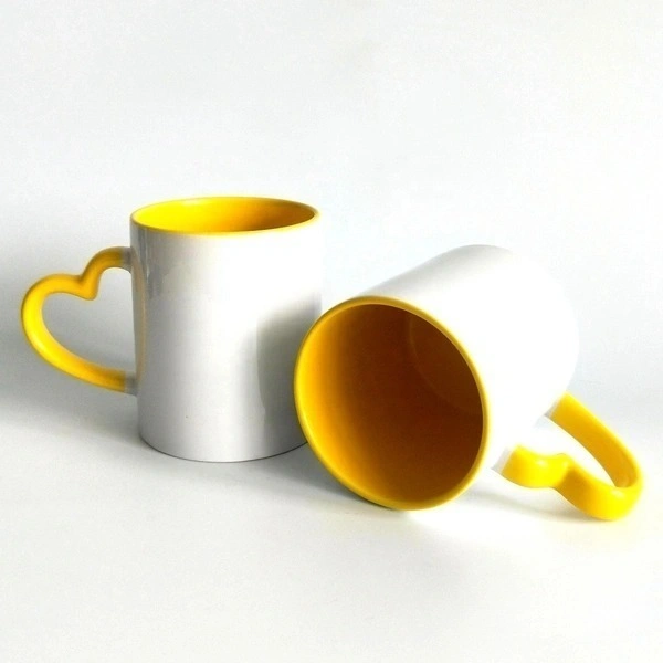 3 Tone Inner & Heart Handle Color Mugs - Yellow