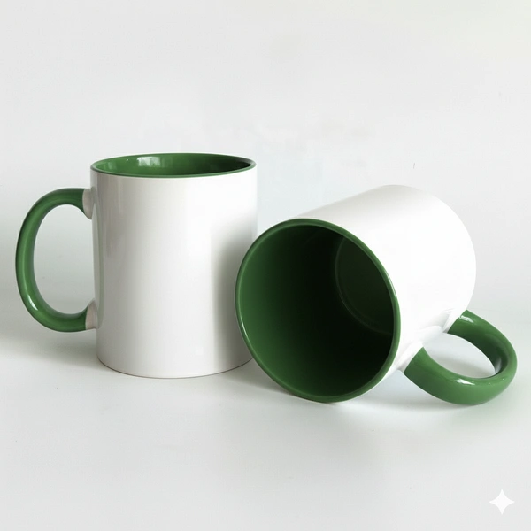 3 Tone Inner & Handle Color Mugs - Dark Green