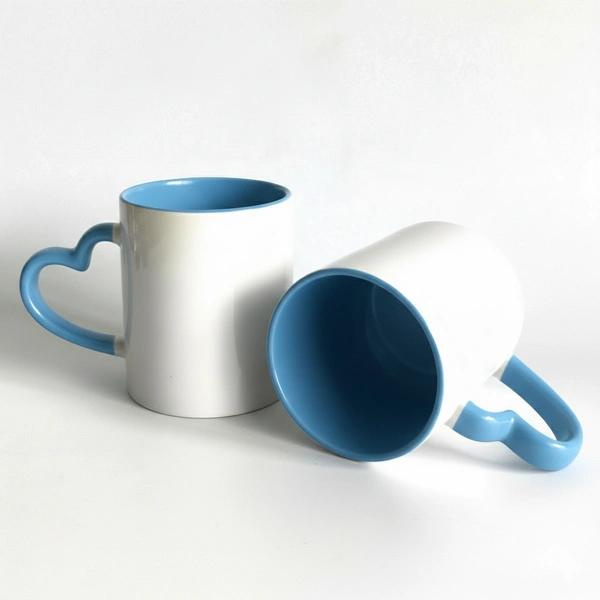 3 Tone Inner & Heart Handle Color Mugs - Sky Blue