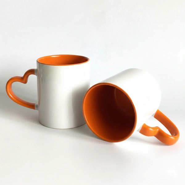 3 Tone Inner & Heart Handle Color Mugs - Orange
