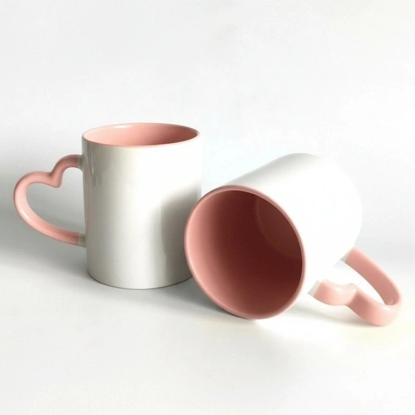 3 Tone Inner & Heart Handle Color Mugs - Baby Pink