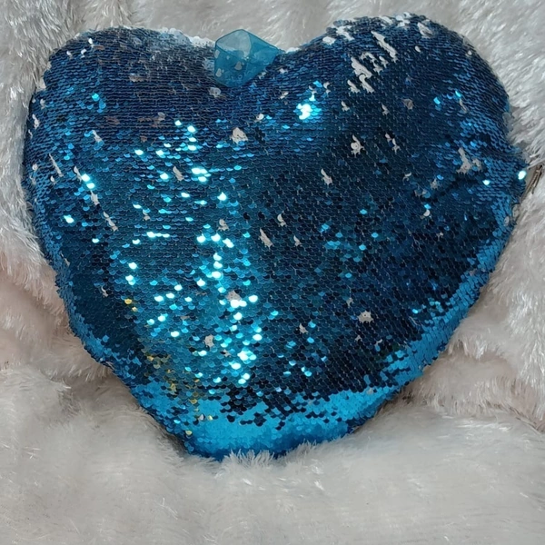 Sequin/Chamki Pillow - Heart Shape - Blue