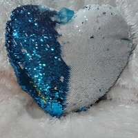 Sequin/Chamki Pillow - Heart Shape - Blue
