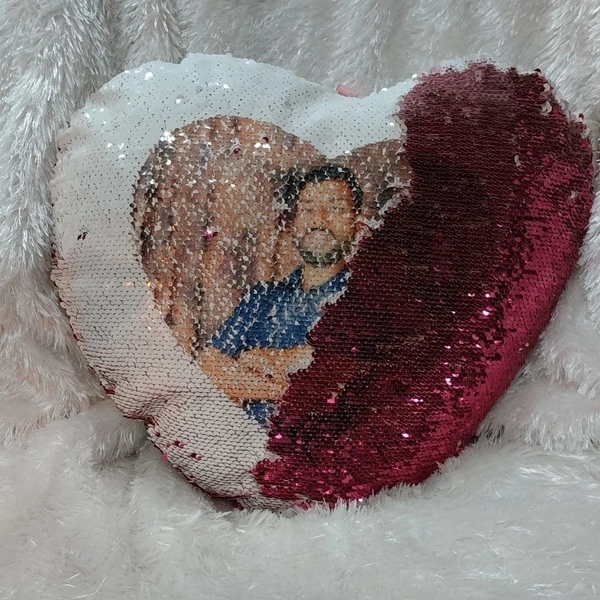 Sequin/Chamki Pillow - Heart Shape - Pink