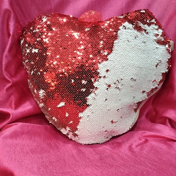 Sequin/Chamki Pillow - Heart Shape - Red