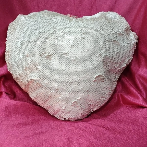 Sequin/Chamki Pillow - Heart Shape - White