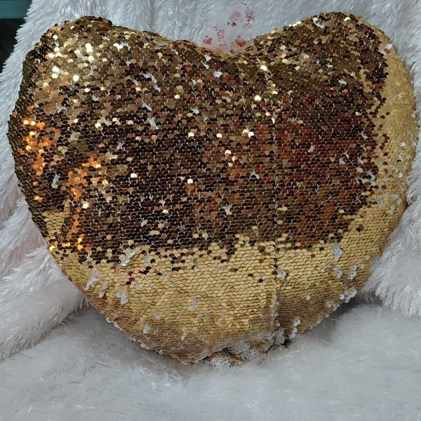 Sequin/Chamki Pillow - Heart Shape - Gold