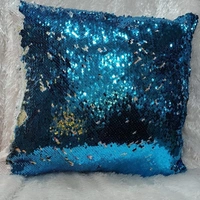 Sequin/Chamki Pillow - Square Shape - Blue
