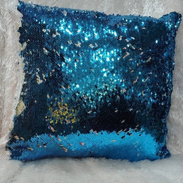 Sequin/Chamki Pillow - Square Shape - Blue