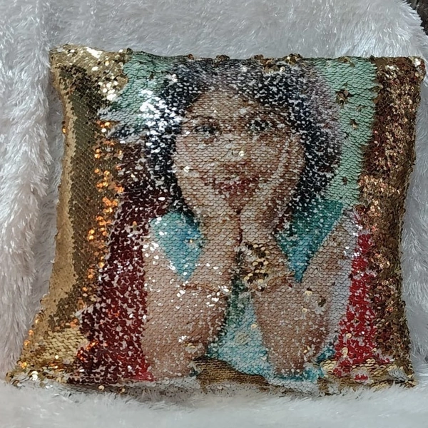 Sequin/Chamki Pillow - Square Shape - Gold