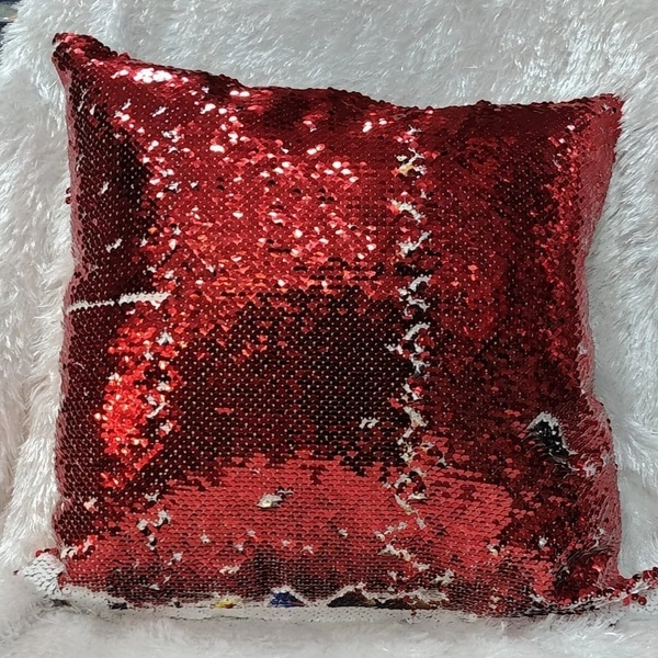 Sequin/Chamki Pillow - Square Shape - Red