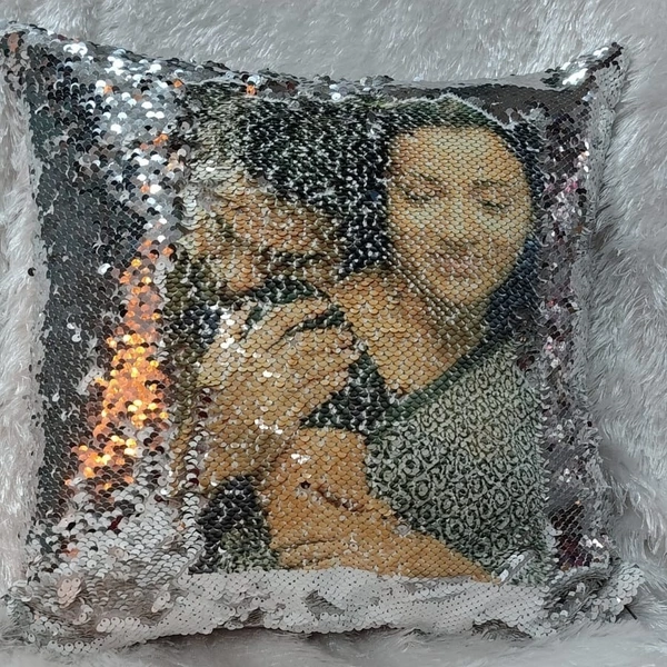 Sequin/Chamki Pillow - Square Shape - Silver