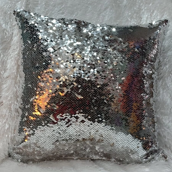 Sequin/Chamki Pillow - Square Shape - Silver