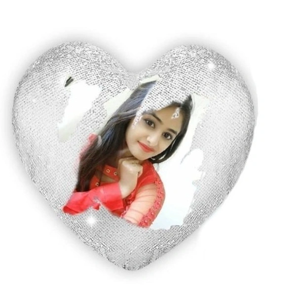 Sequin/Chamki Pillow - Heart Shape - Silver