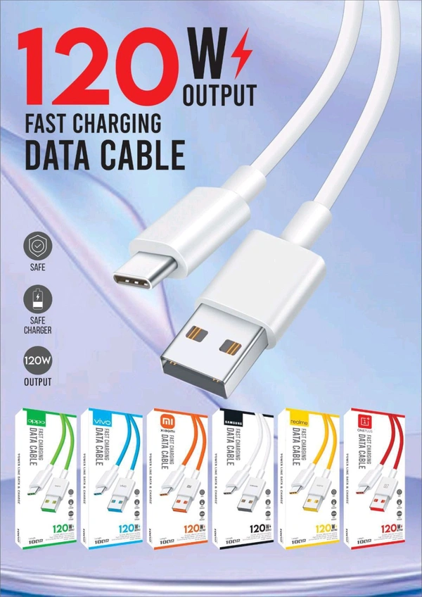 120W TYPE C FAST DATA CABLE (MI/OPPO/VIVO/REALME/ONEPLUS/SAMSUNG) BRAND WISE COLOUR OG QUALITY