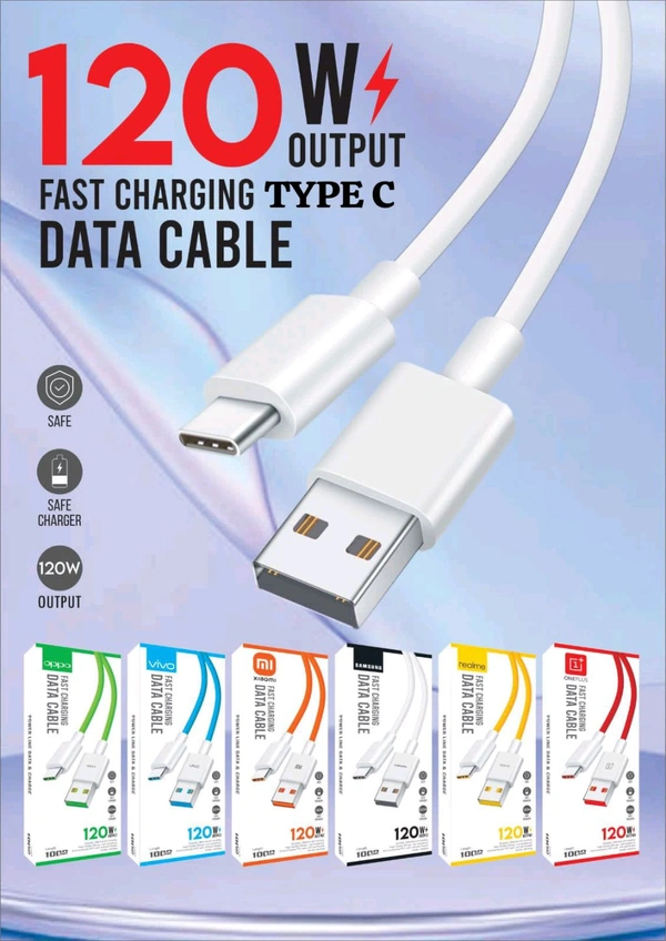 120W TYPE C FAST DATA CABLE (MI/OPPO/VIVO/REALME/ONEPLUS/SAMSUNG) BRAND WISE COLOUR OG QUALITY