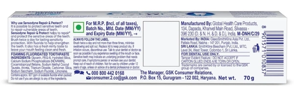 SENSODYNE Repair & Protect, for deep repair ofsensitive teeth, Toothpaste (70 g)