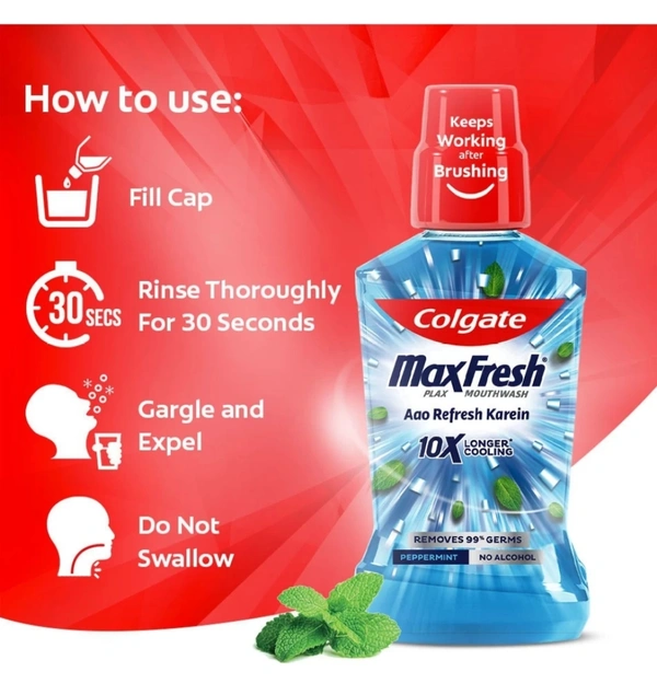 Colgate MaxFresh Plax Antibacterial Mouthwash - Peppermint Fresh (250 ml)