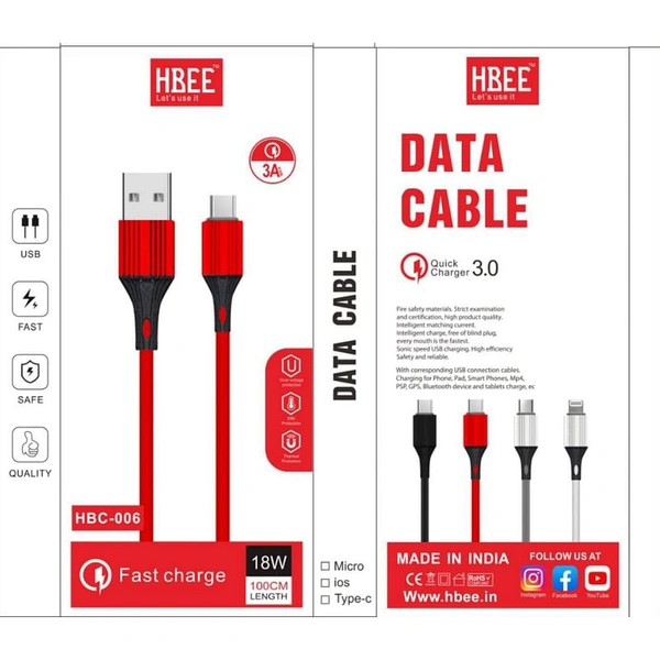 HBEE HBC-006 (TYPE C) 3.0 Amp (Fast Charging Cable with 
Data Transfer)