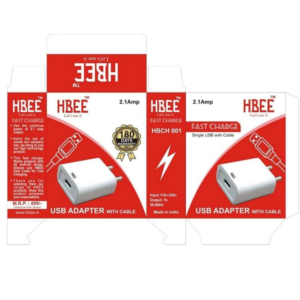 HBEE HBCH-001 (MICRO) 2.1 Amp (Single port) (Fast Charging)