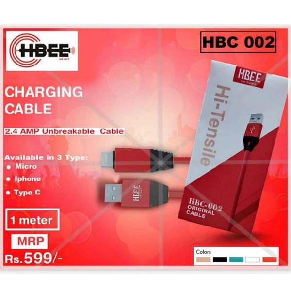 HBEE HBC 002 (IOS) 2.4 Amp (Fast Charging Cable with Data Transfer)