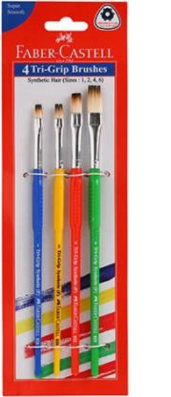 FABER-CASTELL 4 Tri Grip Brushes (Flat)  (Assorted)
