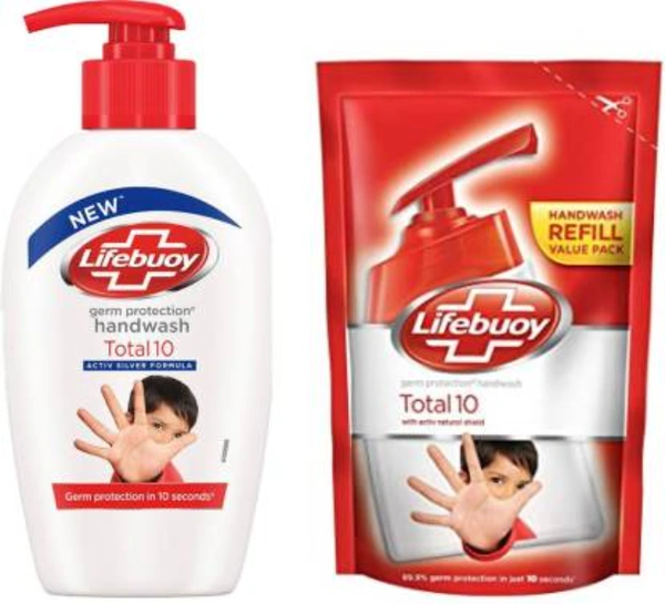 Lifebuoy Total 10+ Germ Protection Hand Wash with Free Refill Pack 190 ml
