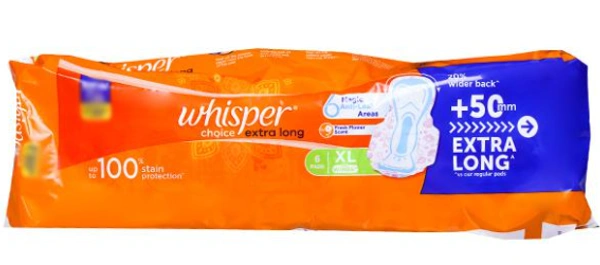 Whisper Choice Extra Long XL With Wings Sanitary Pads Pack Of 6 - Extra Long XL