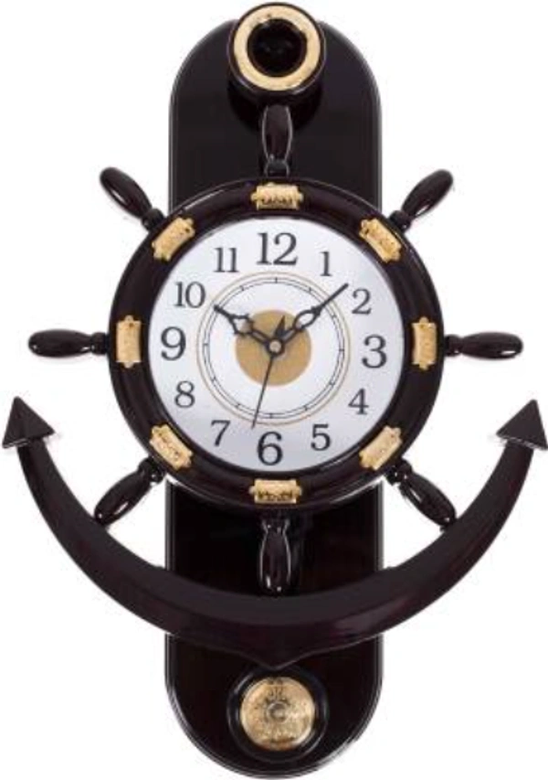 Analog Wall Clock  (Brown, With Glass) - 35 cm X 25 cm, Brown