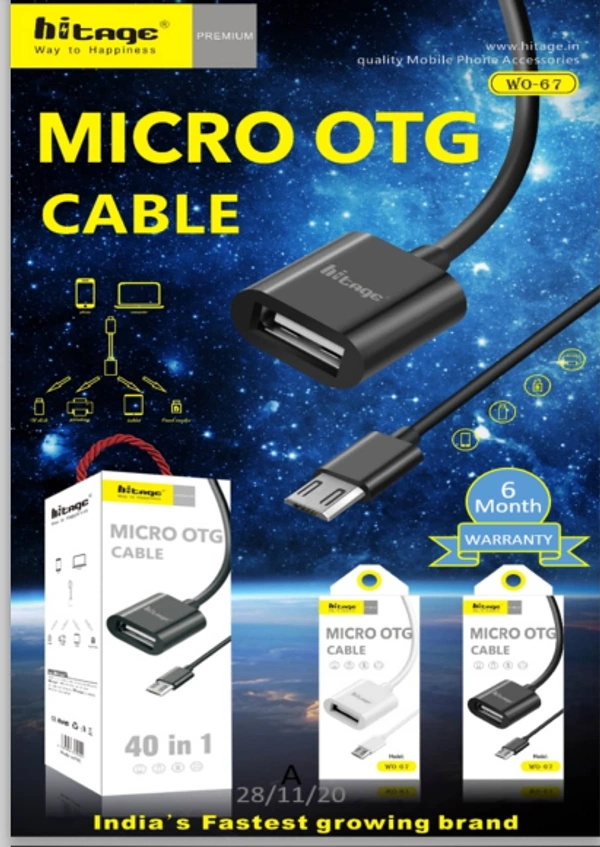 Hitage WO-67 Single Pin Micro USB OTG Cable 0.4 m