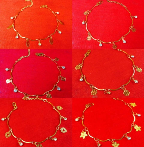 D S Gold Plated Charm Bracelets - Gold, Adjustable Size