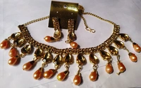D S Antique Choker Necklace Set - Gold, Free