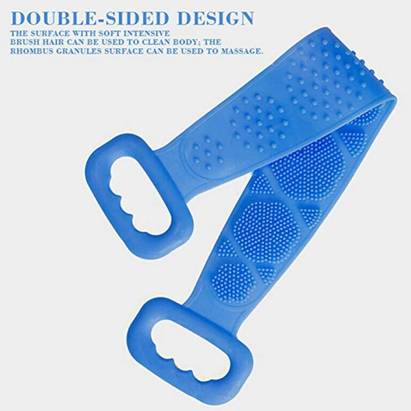 SILICONE BODY BACK SCRUBBER, DOUBLE SIDE BATHING BRUSH FOR SKIN DEEP CLEANING MASSAGE - Blue