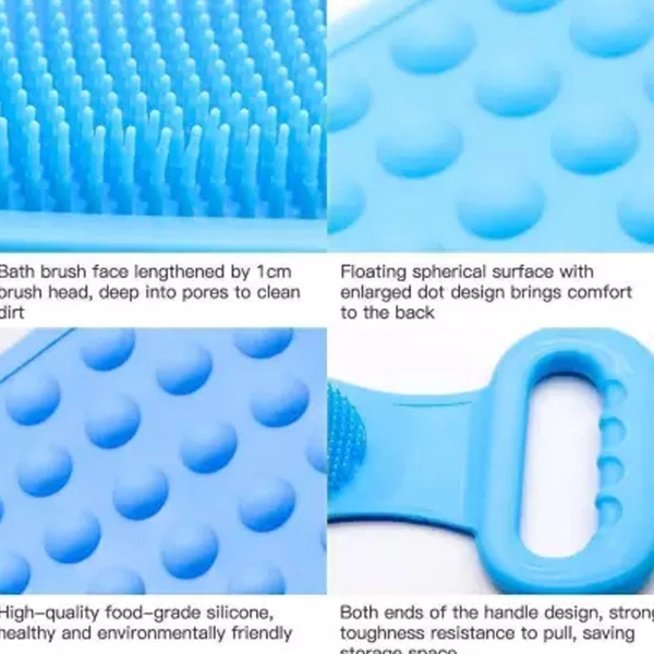 SILICONE BODY BACK SCRUBBER, DOUBLE SIDE BATHING BRUSH FOR SKIN DEEP CLEANING MASSAGE - Blue
