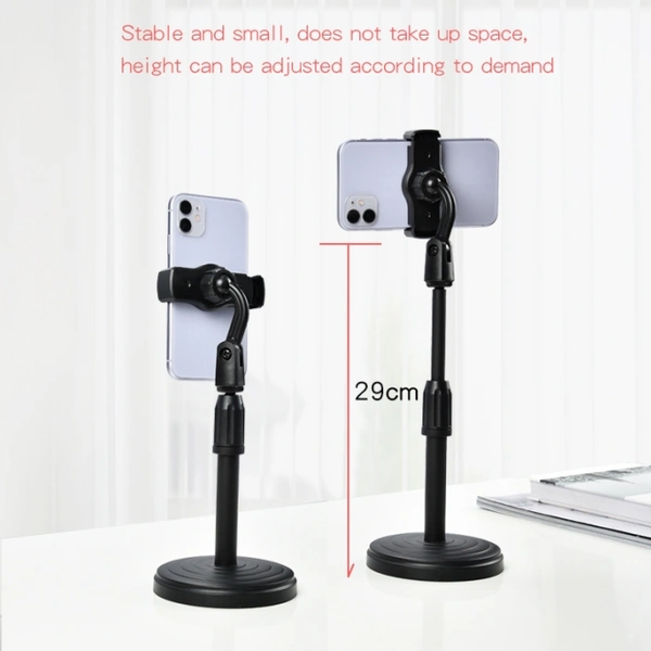 Adjustable Height 360 Degree Rotation Universal Mobile Stand / Holder for Table & Bed Compatible with All Smartphones (Black) - Black