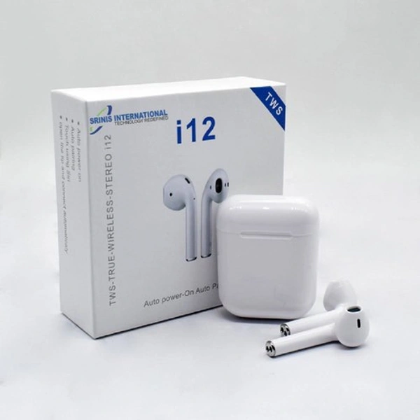 I12 TWS Bluetooth Earphones Touch Sensor with in Built Mic and High Bass Level Supporting All Smart Phones  - White
