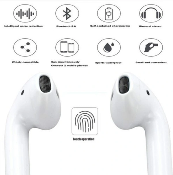 I12 TWS Bluetooth Earphones Touch Sensor with in Built Mic and High Bass Level Supporting All Smart Phones  - White