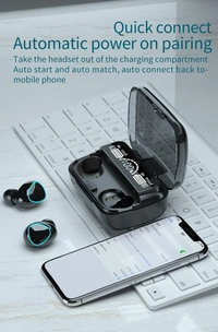 M10 TWS Bluetooth 5.3 Earphone Charging boxwireless Earbuds Stereo Sports Waterproof with Microphone True Wireless Bluetooth Headset (Black) - Black