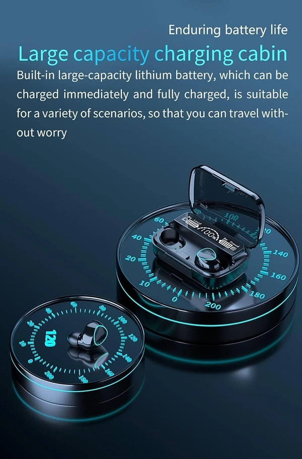 M10 TWS Bluetooth 5.3 Earphone Charging boxwireless Earbuds Stereo Sports Waterproof with Microphone True Wireless Bluetooth Headset (Black) - Black