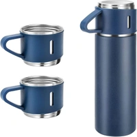 STAINLESS STEEL VACUUM FLASK SET WITH 3 STEEL CUPS COMBO FOR COFFEE HOT DRINK AND COLD WATER FLASK IDEAL GIFTING TRAVEL FRIENDLY LATEST FLASK BOTTLE. (500ML)