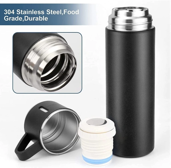 STAINLESS STEEL VACUUM FLASK SET WITH 3 STEEL CUPS COMBO FOR COFFEE HOT DRINK AND COLD WATER FLASK IDEAL GIFTING TRAVEL FRIENDLY LATEST FLASK BOTTLE. (500ML)