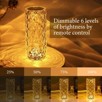 Rose Diamond Crystal Table Lamp USB Rechargeable, 8 Mode Color Changing Acrylic 3D Night Light (16 Colors with Touch and Remote Control)