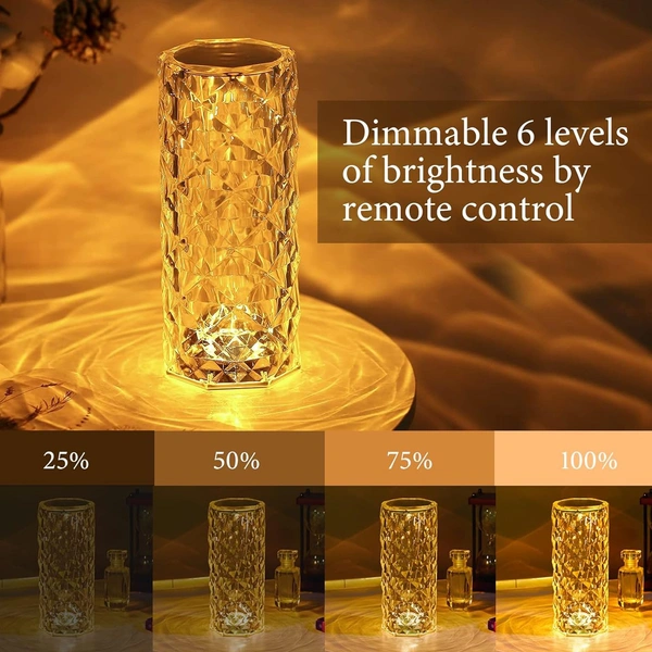 Rose Diamond Crystal Table Lamp USB Rechargeable, 8 Mode Color Changing Acrylic 3D Night Light (16 Colors with Touch and Remote Control)