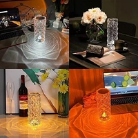 Rose Diamond Crystal Table Lamp USB Rechargeable, 8 Mode Color Changing Acrylic 3D Night Light (16 Colors with Touch and Remote Control)