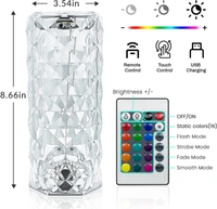 Rose Diamond Crystal Table Lamp USB Rechargeable, 8 Mode Color Changing Acrylic 3D Night Light (16 Colors with Touch and Remote Control)